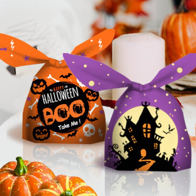 50pcs Halloween Rabbit Ears Pumpkin Snack Bags
