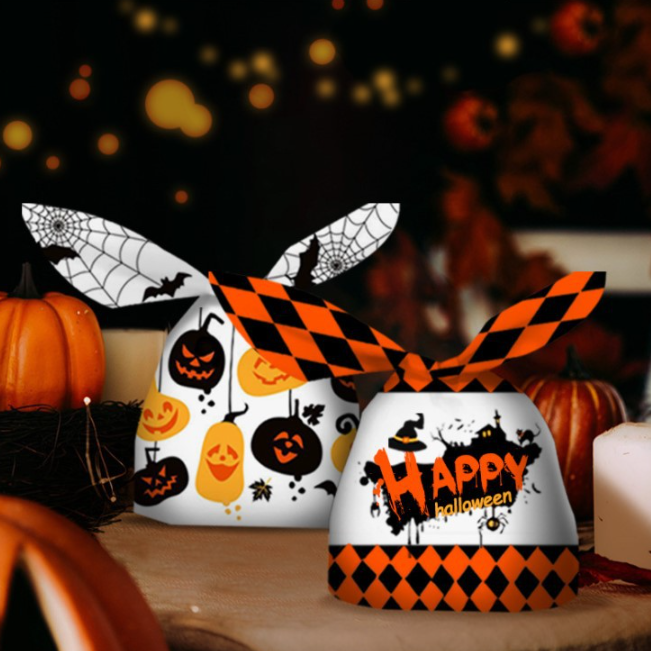 50pcs Halloween Rabbit Ears Pumpkin Snack Bags