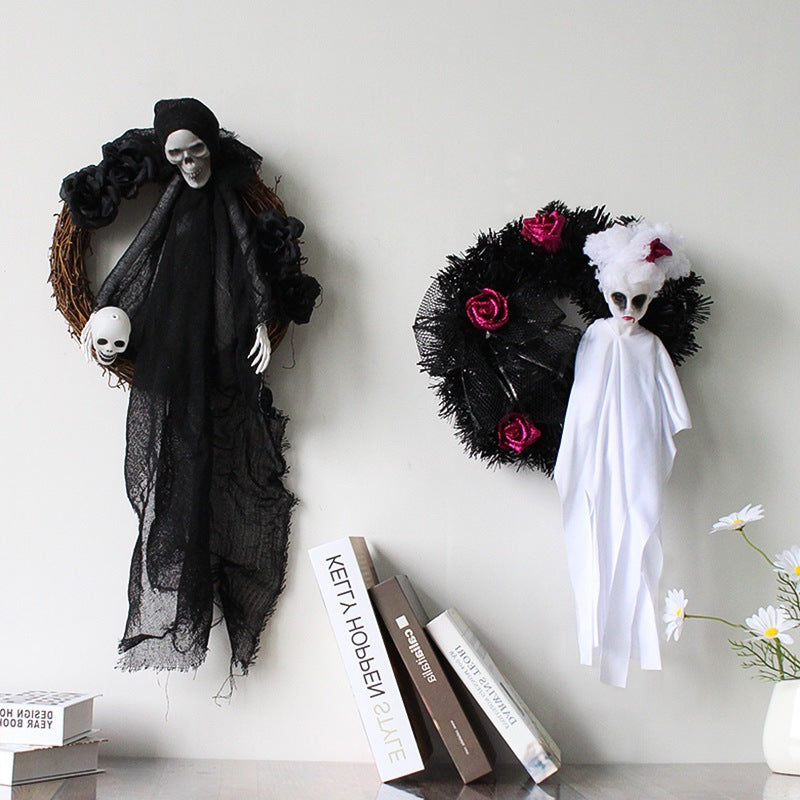 Black and White Ghost Door Hanging for Halloween Decor